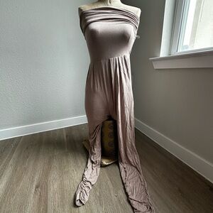 Altar'd State Strapless Jumpsuit in Taupe